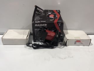 BOX OF ITEMS TO INCLUDE RAIDER MINI AIR COMPRESSOR