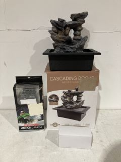 BOX OF ASSORTED ITEMS TO INCLUDE CASCADING ROCKS WATER FOUNTAIN