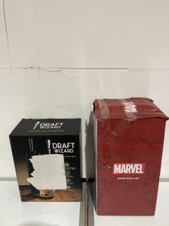 BOX OF ASSORTED ITEMS TO INCLUDE MARVEL SPIDER MAN LAMP 18+ ID MAY BE REQUIRED