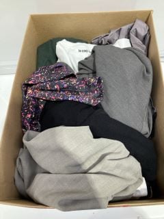 A BOX TO INCLUDE F AND F LONG LENGTH GREY TROUSERS SIZE 16