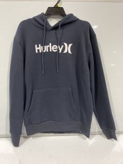 A BOX TO INCLUDE HURLEY NAVY BLUE HOODIE