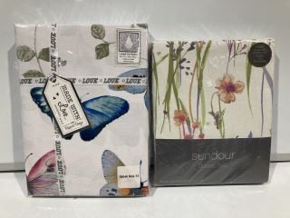 A BOX TO INCLUDE LINED CURTAINS BUTTERFLY DESIGN, PARASOL COVER