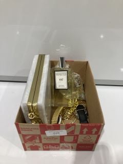 A BOX TO INCLUDE THE ESSENCE VAULT 197, GOLD WATCH