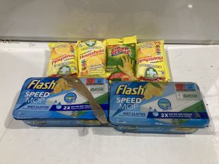 BOX OF ITEMS TO INCLUDE FLASH SPEED MOP LEMON SCENTED