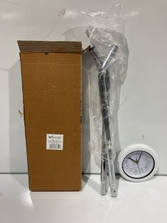 BOX OF ITEMS TO INCLUDE MINI WHITE WALL CLOCK