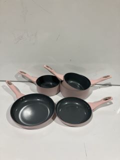 BOX OF ITEMS TO INCLUDE PINK KITCHEN POTS