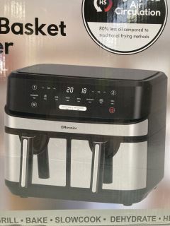 1 X EMTRONIC 9L DOUBLE BASKET AIR FRYER RRP £74.99