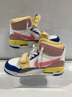 1 X AIR JORDANS LOW TOP SNEAKERS WHITE YELLOW PINK AND BLUE SIZE 5.5 RRP £250