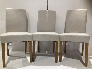 3 X HALLOWOOD FURNITURE STRAIGHT BACK BEIGE FABRIC CHAIRS WITH OAK LEGS RRP £210