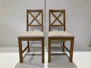 2 X HALLOWOOD FURNITURE SOLID OAK SMALL DINING CHAIRS BEIGE RRP £146