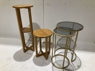 LOT OF HALLOWOOD FURNITURE TO INCLUDE WAVERLY OAK TALL ROUND SIDE TABLE