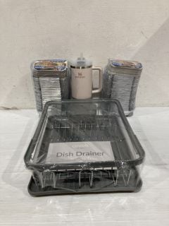 BOX OF ITEMS TO INCLUDE ANIKA KITCHEN DISH DRAINER WITH DRIP TRAY