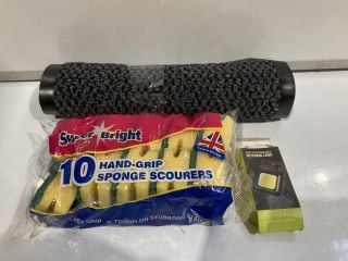 BOX OF ITEMS TO INCLUDE SUPER BRIGHT 10 HAND-GRIP SPONGE SCOURERS