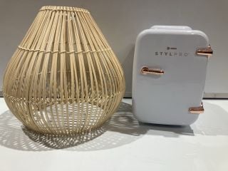 VINE NATURAL RATTAN TEARDROP N/E PENDANT SHADE + STYLPRO BEAUTY FRIDGE