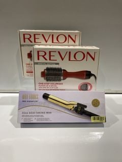 2X REVLON ONE-STEP VOLUMISER + HOT TOOLS PRO SIGNATURE 32MM GOLD CURLING IRON