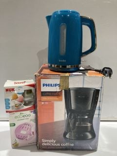 PHILIPS COFFEE MAKER + BREVILLE BLUE KETTLE + NUK MINI ICE LOLLY + ECOEGG LAUNDRY EGG