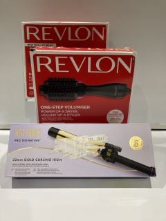 2X REVLON ONE-STEP VOLUMISER + HOT TOOLS PRO SIGNATURE 32MM GOLD CURLING IRON