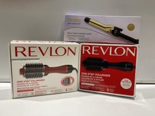 2X REVLON ONE-STEP VOLUMISER + HOT TOOLS PRO SIGNATURE 32MM GOLD CURLING IRON