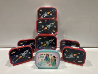 BOX OF LUNCHBOXES INCLUDING SPACESHIP LUNCHBOXES