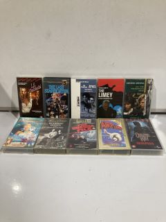 BOX OF VHS TAPES TO INCLUDE PULP FICTION+QUERELLE+ALFRED HITCHCOCKS SABOTEUR (18+ ID MAY BE REQUIRED)