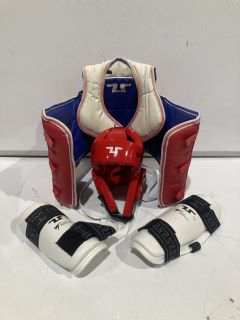 BOX OF ITEMS TO INCLUDE E-Z FIT WORLD TAEKWONDO SHIN GUARDS