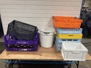 QTY OF PLASTIC PRODUCE CONTAINERS AND DISHWASHER TRAYS