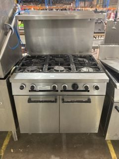 STAINLESS STEEL COMMERSIAL STOVE 6 HOB WITH TWIN DOOR OVEN