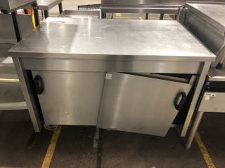 STAINLESS STEEL TWO DOOR SHELVED WORK SURFACE