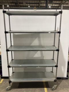 STAINLESS STEEL FOUR WHEELED FIVE HIGH SHELVES UNIT