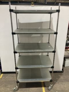 STAINLESS STEEL FOUR WHEELED FIVE HIGH SHELVES UNIT