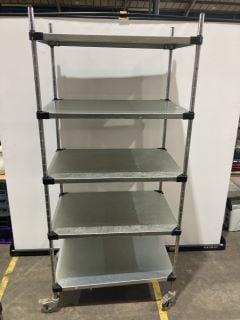 STAINLESS STEEL FOUR WHEELED FIVE HIGH SHELVES UNIT