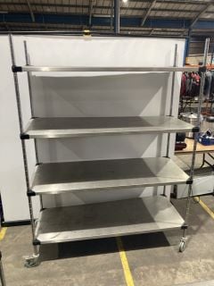 STAINLESS STEEL FOUR WHEELED FIVE HIGH SHELVES UNIT