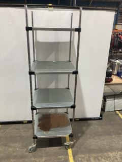 STAINLESS STEEL FOUR WHEELED FIVE HIGH SHELVES UNIT