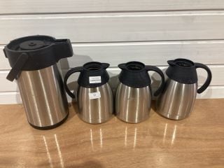 4 X ASSORTED OLYMPIA STAINLESS STEEL HOT BEVERAGE SERVING JUGS