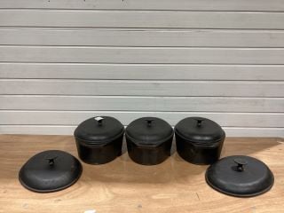 3 X CAST IRON ROASTING DISHES WITH LIDS