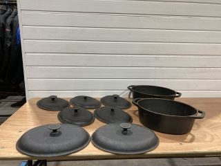 2 X CAST IRON ROASTING DISHES WITH LIDS