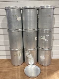 9 X STAINLESS STEEL SMALL KITCHEN LIDDED DRUMS