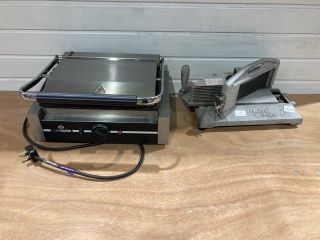 CHEFMASTER LARGE CONTACT GRILL SERIAL NO :325620A0102 & TOMATO WITCH GRAY TEN BLADE TOMATO CUTTER TO INCLUDE STIXFLOW ELECTRIC HEATER