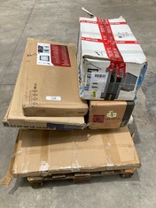 PALLET OF ASSORTED FURNITURE OF DIFFERENT SIZES AND MODELS INCLUDING WALL DISPLAY CASE (MAY BE BROKEN OR INCOMPLETE).