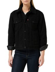 LEVI'S EX-BOYFRIEND SHERPA TRUCKER, WOMEN'S SHERPA, FOREVER BLACK, L-LOCATION 2A.