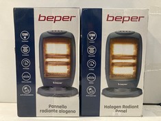 2 X BEPER P203PAN010 OSCILLATING HALOGEN COOKER, 1200W, LOW ENERGY CONSUMPTION, SILENT, THERMAL PROTECTION, GREY (BROKEN) - LOCATION 17B.