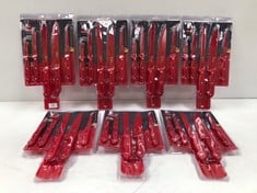 7 X SET OF 6 RED KITCHEN KNIVES-LOCATION 6B.