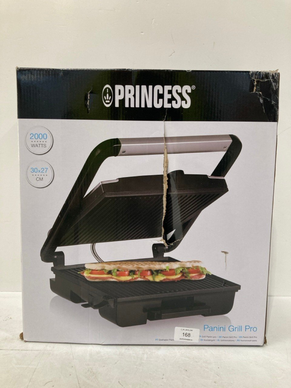 PRINCESS 112425 MULTIFUNCTION GRILL, 30 X 27 CM SURFACE, ENOUGH FOR 2 SANDWICHES, COOL-TOUCH HANDLE, 2000 W, BLACK AND GREY.