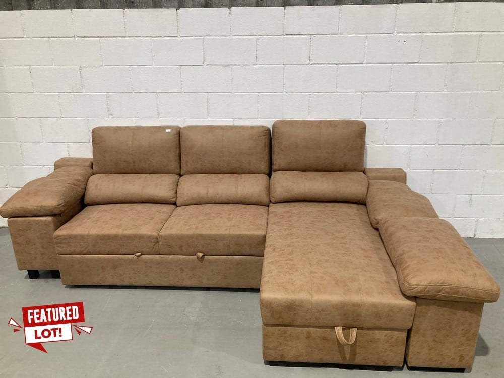 CHAISELOUNGE SOFA BED BROWN COLOUR WITH 3 POUFF (BROKEN).