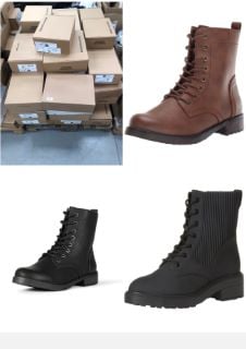 50 X VARIETY OF SHOES INCLUDING WOMEN'S MILITARY BOOT WITH LACES, COGNAC COLOUR, SIZE 37,5.