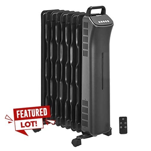 2X PORTABLE OIL RADIATOR, DIGITALLY CONTROLLED, 9 FINS WAVY FINS AND REMOTE CONTROL, 2000 W, BLACK (BROKEN BOX).