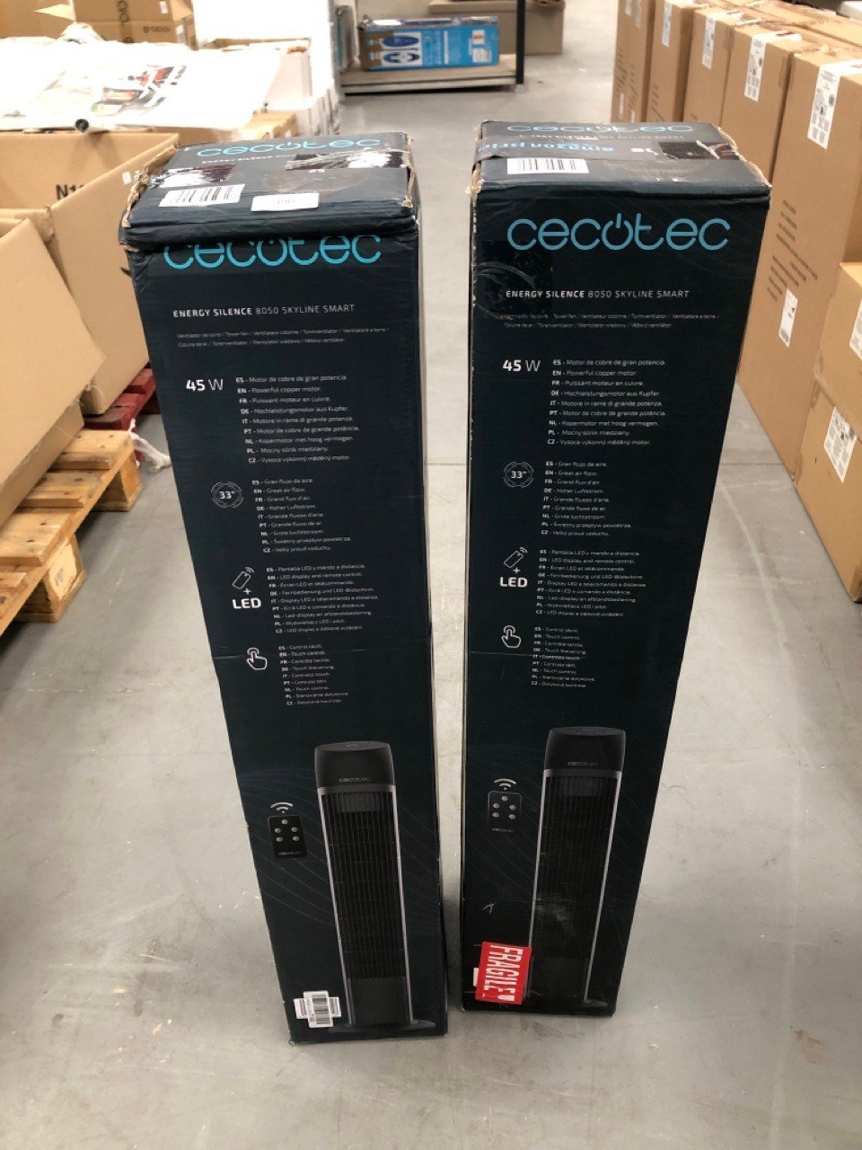 2 X CECOTEC TOWER FAN WITH REMOTE CONTROL AND TIMER ENERGYSILENCE 8050 SKYLINE SMART. 45 W, ALTRA 33", COPPER MOTOR, 3 SPEEDS, OSCILLATION, LED DISPLAY.