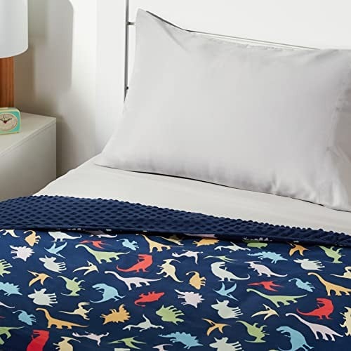 35 X HEAVY CHILDREN'S BLANKET, MICROMINK COVER, 4.5 KG, 104 X 152 CM, BLUE/DINOSAURS.