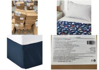 PALLET OF ASSORTED ITEMS INCLUDING HEAVYWEIGHT CHILDREN'S BLANKET, COTTON, 1.3 KG, 91.4 X 121 CM, DINOSAUR MOTIF, BLUE.