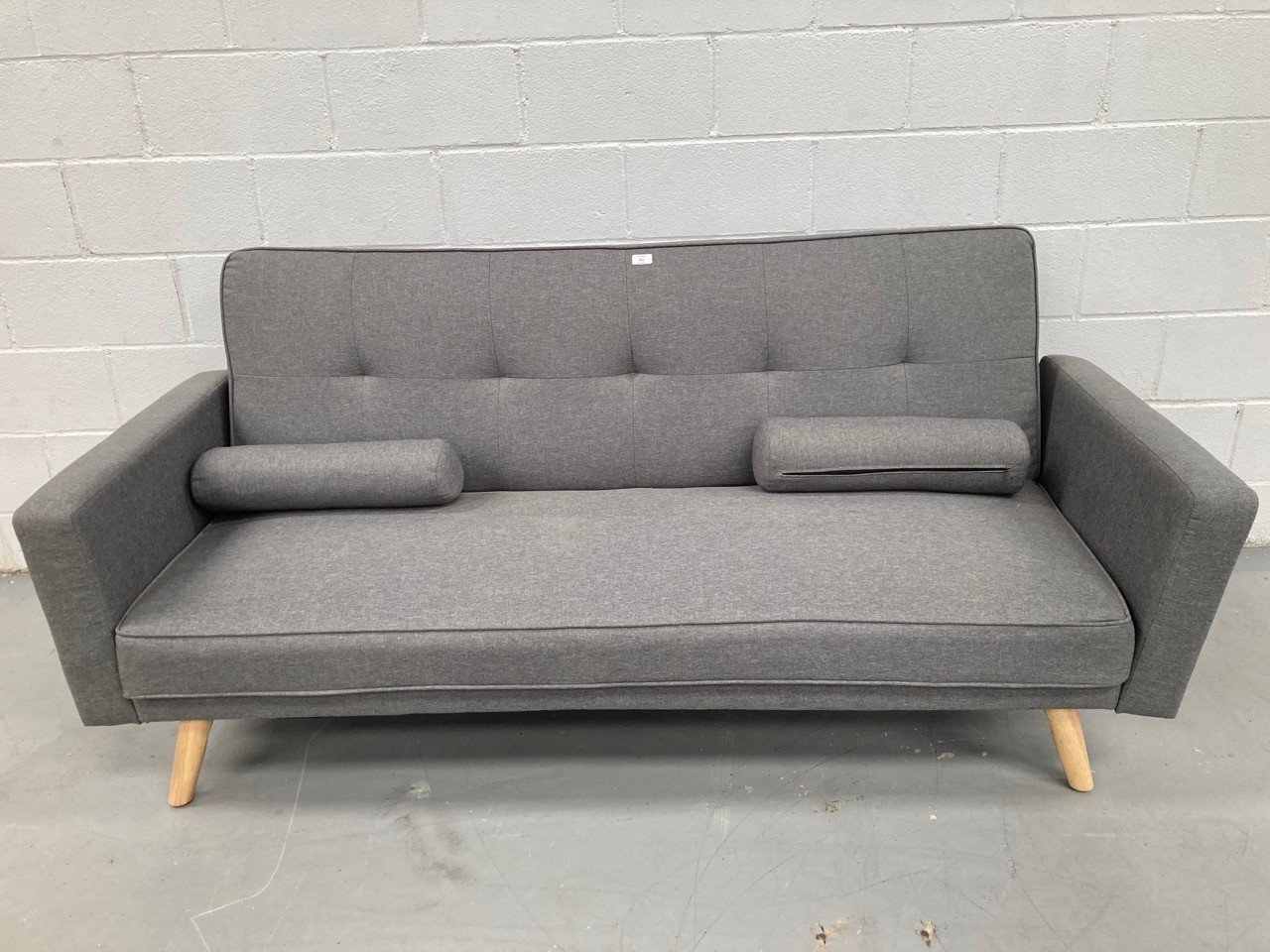 SOFA BED ASTAN HOME LIGHT GREY (IN THE BACK BROKEN ZIP AND SMALL DEFECT, LEFT ARMREST ON THE FLOOR).